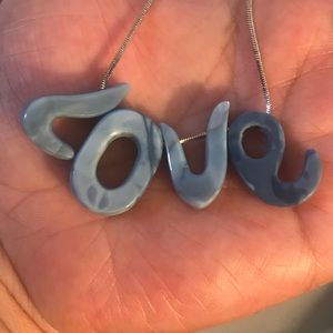 925 sterling silver Natural  blue opal love necklace